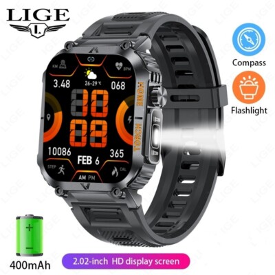 Smartwatch Herren mit LED-Taschenlampe Anrufe Fitnessuhr Pulsuhr Wasserdicht NEU