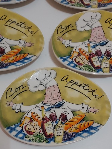Set of 4 Tracy S. Flickinger "Bon Appetite" tidbit plates for Mud Pie appetizer - Picture 2 of 12