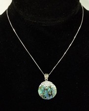 NEW GENUINE 925 SILVER+POLISHED BLUE,GREEN ABALONE SHELL CHARM PENDANT NECKLACE