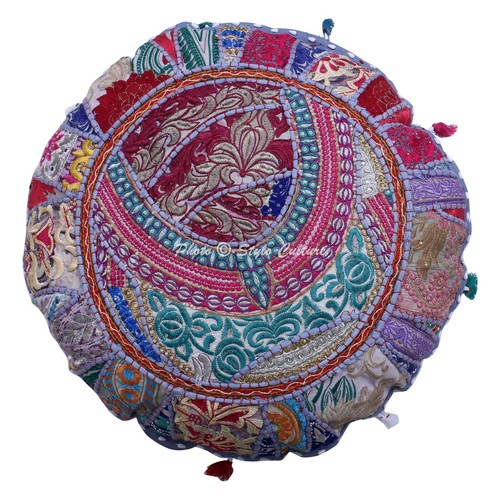 Gray Floor Cushion Vintage Patchwork Floor Pillow Cushion Gypsy Home Decor 22 in - Picture 2 of 7