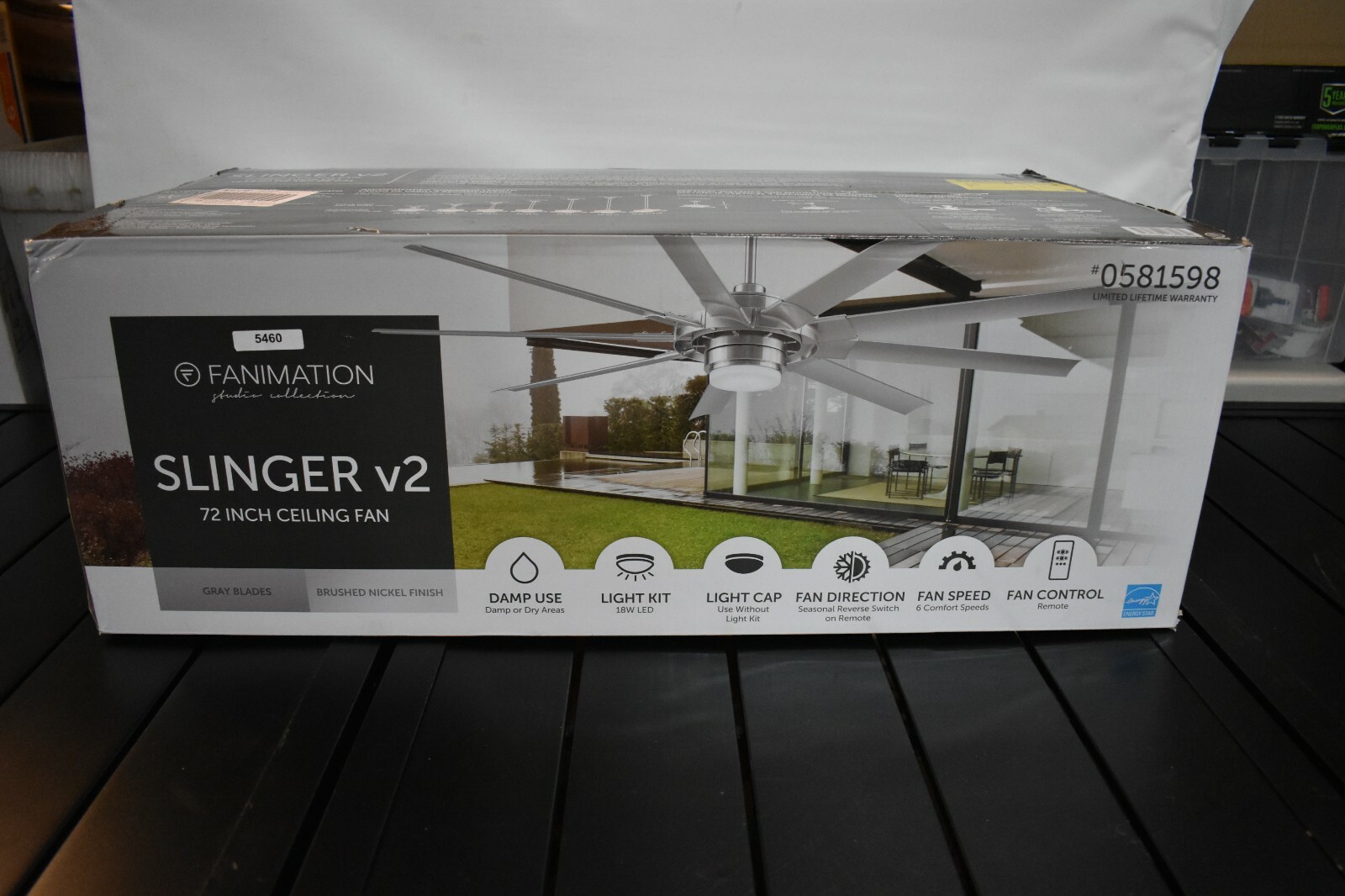Fanimation Slinger V2 72 Ceiling Fan Gray Blades Brushed Nickel