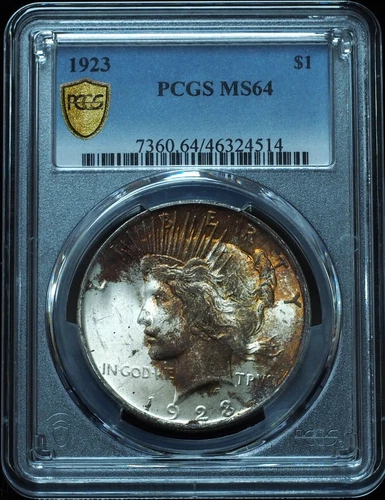 1923 Peace Dollar MS64 PCGS - Unique Scattered Rusty Red Toned