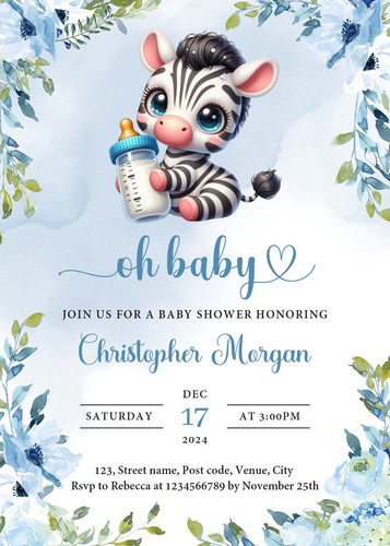 10 Babyparty Einladungen, Bedruckte Baby Jungen Einladungen, Teddybär, Blau Einladungen - Bild 13 von 25