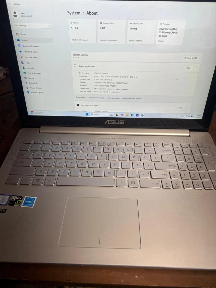 ASUS I 7-6700V6ABICV N501VW 17.6 IN-LAPTOP - I 7-6700HQ 2.6 GHz TOUCH 4K NVIDIA - Image 2 of 4