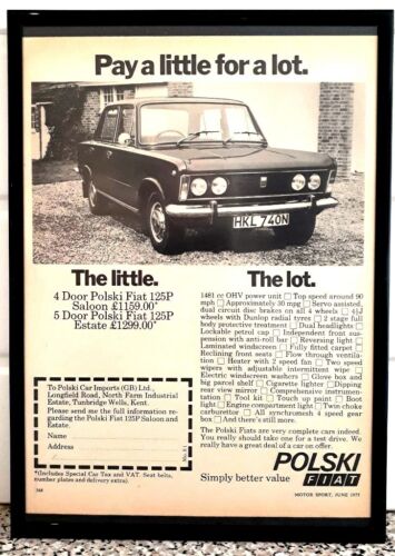 gerahmt original Oldtimer Anzeige für den Polski Fiat 125P von 1975 - Bild 1 von 10