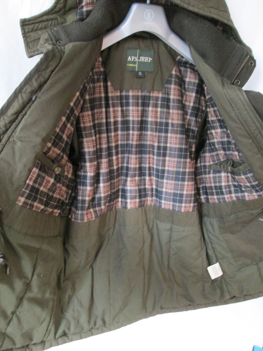AFS JEEP Men's Lined Field Utility Olive Zip Up Insulated Hooded Jacket XL  42