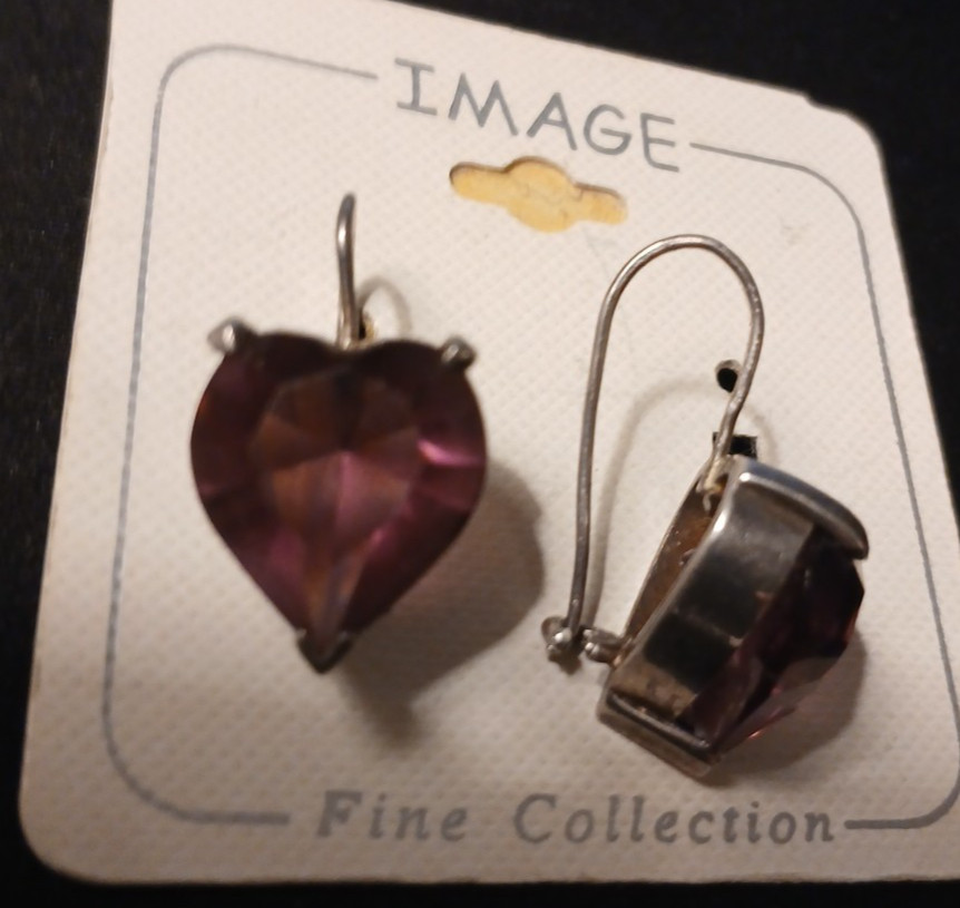 Heart-Shaped 1" Dangle Silver-Tone Simulated Amet… - image 5