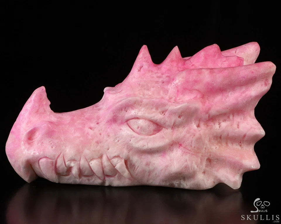 Escultura de calavera cabeza de dragón de cristal tallada a mano aragonita rosa de 5,9", curación Foto 4 de 4