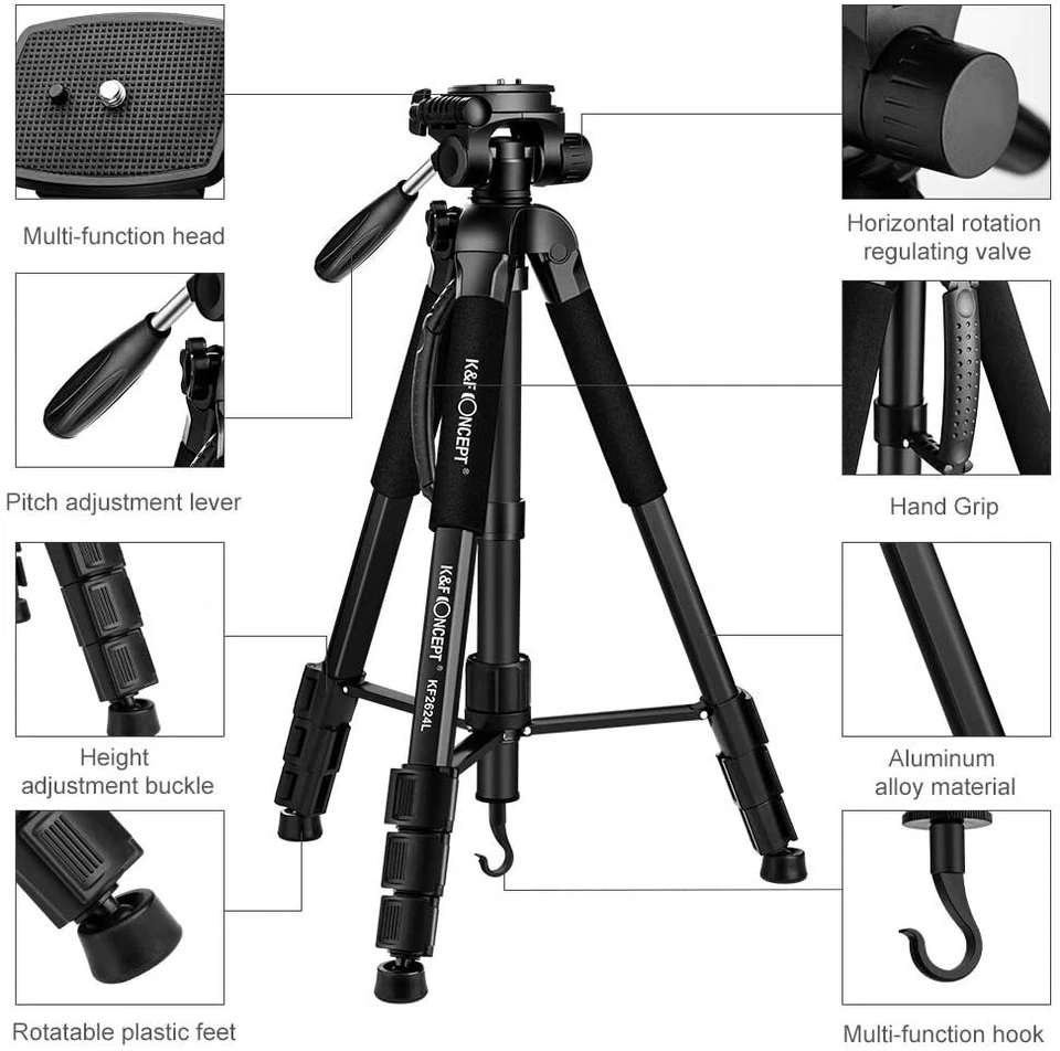 K&F Concept 70inch SLR Camera Tripod for Phone and DSLR (8.8lbs Load Capacity) - Image 4 of 4