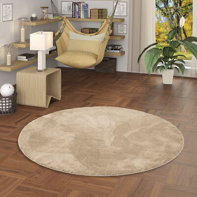 Luxus Super Soft Hochflor Langflor Teppich Silky Beige Rund