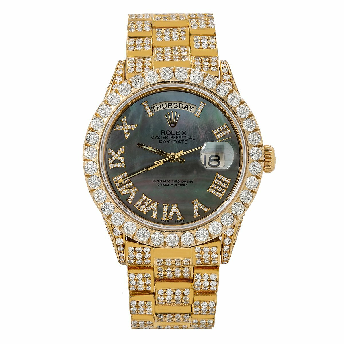 Rolex Day-Date 36mm 18K Yellow Gold MOP Dial Iced Out President