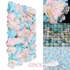 12PCS Artificial Flower Wall Panel White Hydrangea Rose Wedding Backdrop Decor