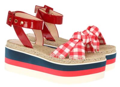 NEW GUCCI RED PATENT WEB WEDGE PLATFORM SANDALS SHOES 39/US 9 RFID CODE