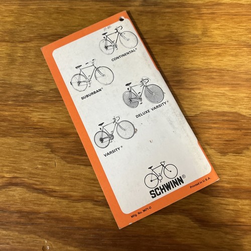 Schwinn Owners Manual Lightweight Bicycles Suburban Deluxe Varsity Varsity - Picture 2 of 5