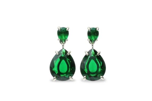 Boucles D'oreilles Goutte En Argent 925 Avec émeraude Synthétique - 2 Carats