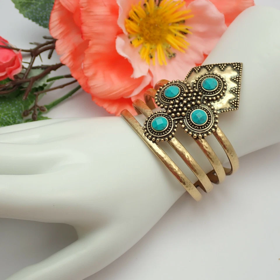 Lucky Brand 金色锤子模拟绿松石 7 英寸袖口手链 — 第 2/4 张图片