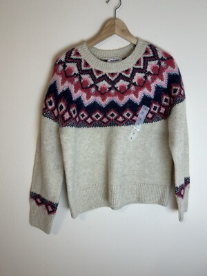 Old Navy S Wool Blend Sweater Pullover Fair Isle Nordic Tan Beige Small Size