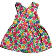 Vintage 90s OshKosh B'Gosh Neon Floral Cross Back Dress Made in USA Size 2T