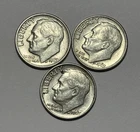Lot of (3) Three Roosevelt Dimes - 90% Silver - All 3 are 1963 P - Very Nice