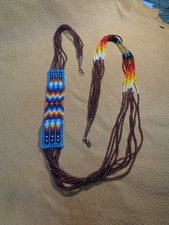 Handmade Navajo Beaded Blanket Necklace Purple Blue Fire Colors