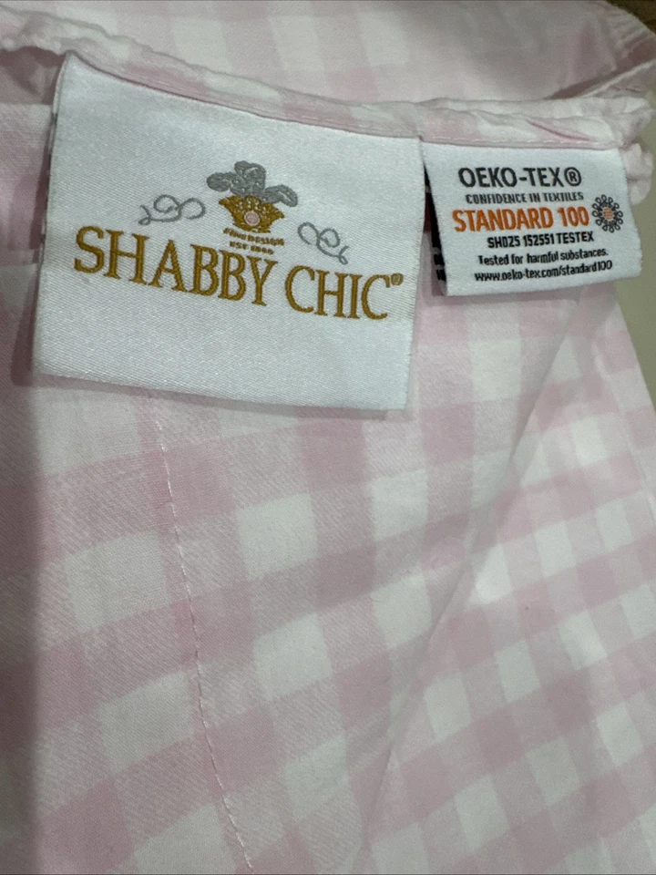 "Sábana plana a cuadros Shabby Chic tamaño doble rosa y blanco 98"" X 80""" Foto 3 de 4