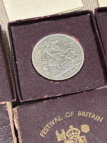 Lot 3 x 1951 Festival of Britain Five Shillings Crown Coins - George VI  - Bild 3 von 7