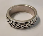 Sterling Silver TMA Vintage Herringbone Design Spinning Ring Size 9 3/4