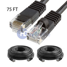 2x 75FT CAT5e Cable Ethernet Lan Network CAT5 RJ45 Patch Cord Internet Black
