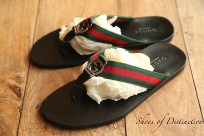 Gucci GG schwarz Leder Canvas Sandalen Schieber Flip Flops Herren UK 9 G US 10