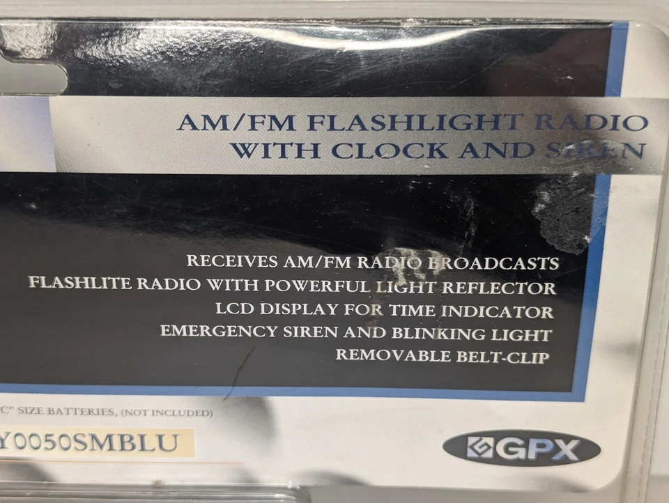 GPX Sports Metallic AM FM Radio Flashlight Clock Emergency Siren Portable Sealed - Image 3 of 4
