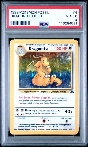 1999 POKEMON FOSSIL #4 DRAGONITE-HOLO PSA 4