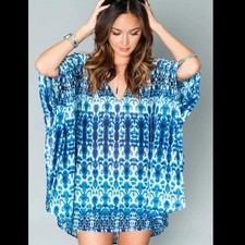 Show Me Your Mumu Peta Tunic Top Womens S Blue Boho Resort Beach Vacation Swim
