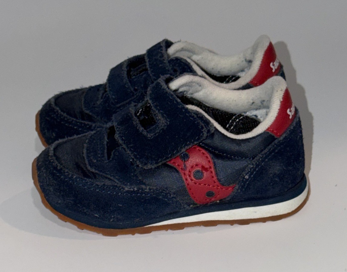 Saucony Jazz HL Baby Toddler Sneakers 5.5W 5.5 Wide Navy Blue Red Suede Uppers