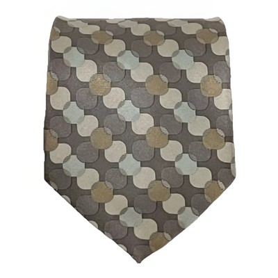 DKNY 100% Silk Men s Tie Gray Beige Geometric Designer Business Casual Neutral