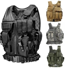 Military Tactical Vest with Gun Holster Molle Police Gear Combat Plate Carrier