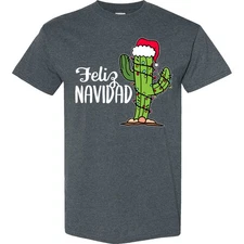 Inktastic Feliz Navidad Christmas Cactus In Santa Hat T-Shirt Lights Lover I