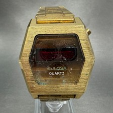 Bulova RED LED Watch Men 37mm Digital Gold Tone N6 PARTS Vintage