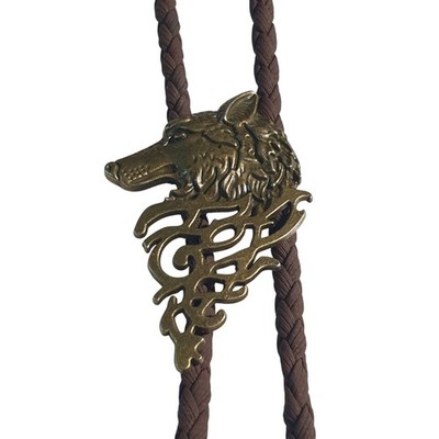 Bolo Braided Brown Cord Necklace Men Women Pendant Western Style Wolf 40 In Gift