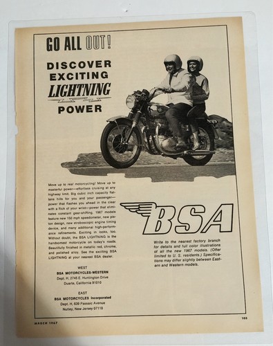 1967 BSA Lightning - Vintage Motorcycle Ad PRO LAMINATED