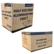 Disposable Regular weight 9×13 Half Size Aluminum Pans & Aluminum Lids 100/ Case