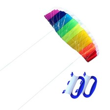 Dual Line Stunt Parafoil Kite 140 cm Soft with 2 Spools Rainbow Large Sports