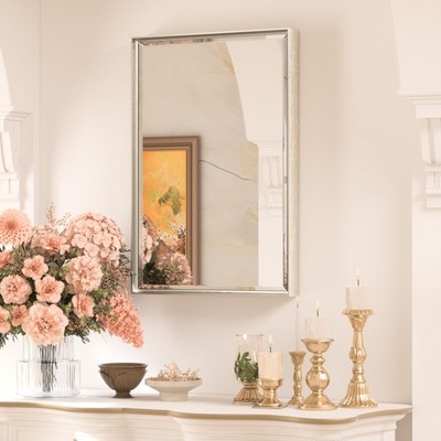 TETOTE 16 x 24 Inch Brushed Nickel Bathroom Mirror Beveled Frame Vanity Mirro...
