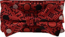 Stacy Adams Men's Bow Tie Hanky Set Red Black Beige Polka Dot Pretied 2.5"
