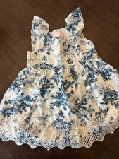 Gap Love Shack Fancy Girls eyelet Floral Dress 3 Years White Blue Sleeveless 