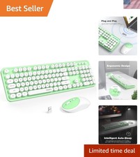 Functional Retro Wireless Keyboard  Mouse Set for Home Office - Light Green