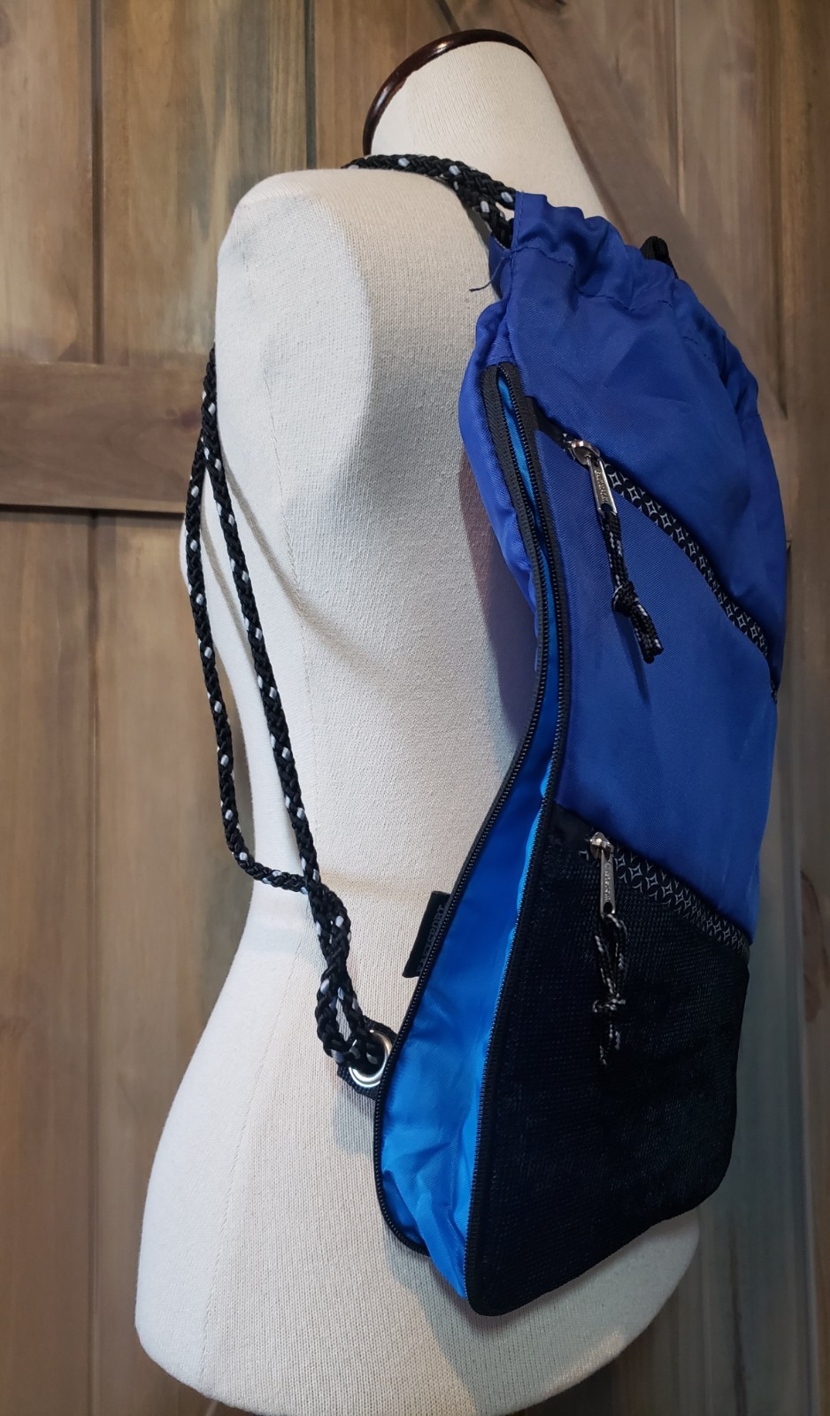 Eastsport Blue Drawstring Backpack Dual Zipper Po… - image 5