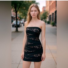 Windsor Black Strapless Mini Dress with Lace Details.