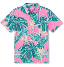 Chubbies Men's M The Birds Of Paradise Performance Polo Shirt Pink Green Floral