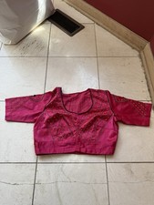 Pink Beaded Readymade Designer Saree Blouse Scoop neck Size 32