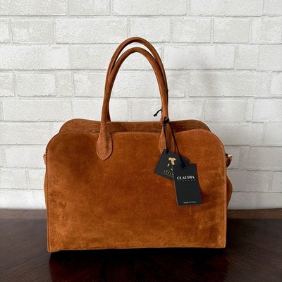Claudia Firenze Viral Made In Italy Chestnut Brown Suede Leather Tote Bag NWT